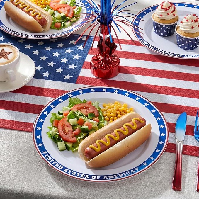 BESTVIP 50Pcs 4th of July Plastic Plates, 10 Inch American Flag Pattern | Heavy - Image 4