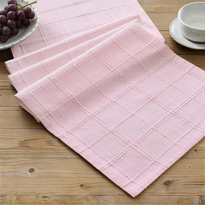 Linen Checked Farmhouse Table Runner, 13x72 Inches Pink | Raised Grid Design by ZEEMARTONLINE