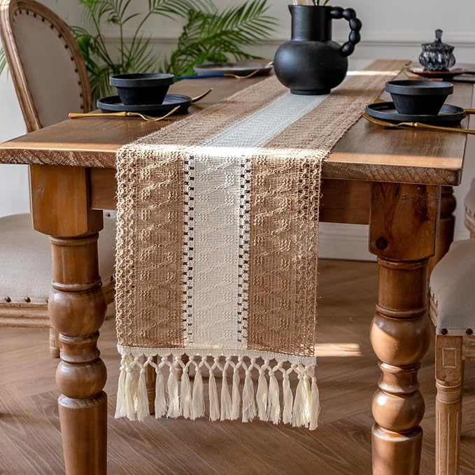 EMMTEEY Boho Table Runner with Tassels 94 Inches Long, Scratch & Heat Resistant by EMMTEEY