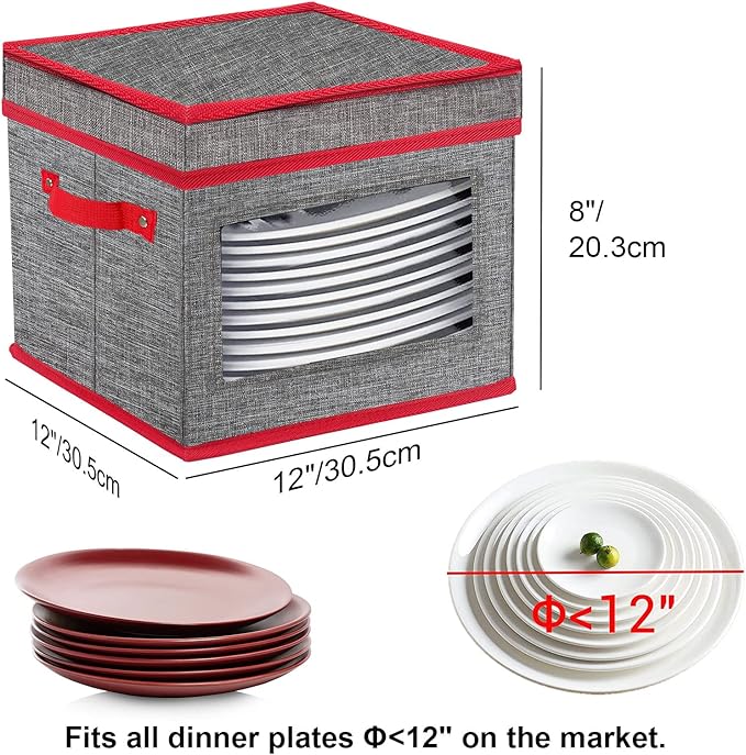 VERONLY Christmas China Storage Containers-Dish Plate Storage Containers Hard Shell and Stackable,Dinnerware Storage with 24 Felt Dividers, Hold 24 Plates,2 PACK (12" W x 8" H)