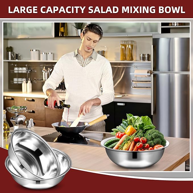 10 Pcs Stainless Steel Mixing Bowls Metal Mixing Bowls Extra Large Basin Salad - Image 3