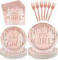 96 Pcs It's a Girl Baby Shower Party Decorations, Serves 24 | Diamond Rose Gold by Greencian
