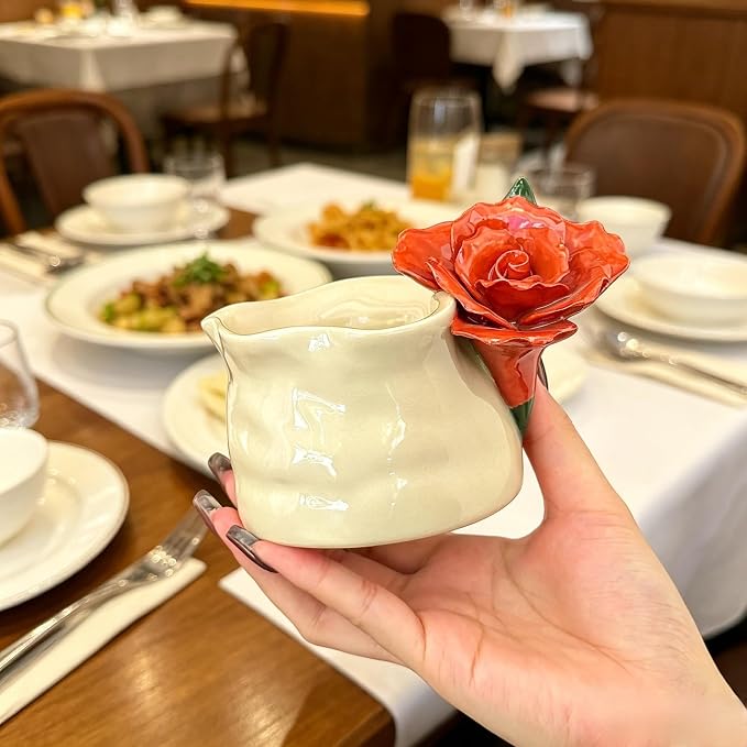 Hand Pinched Flower Ceramic Coffee Mug, Handleless 10oz Cube Cup - Image 5