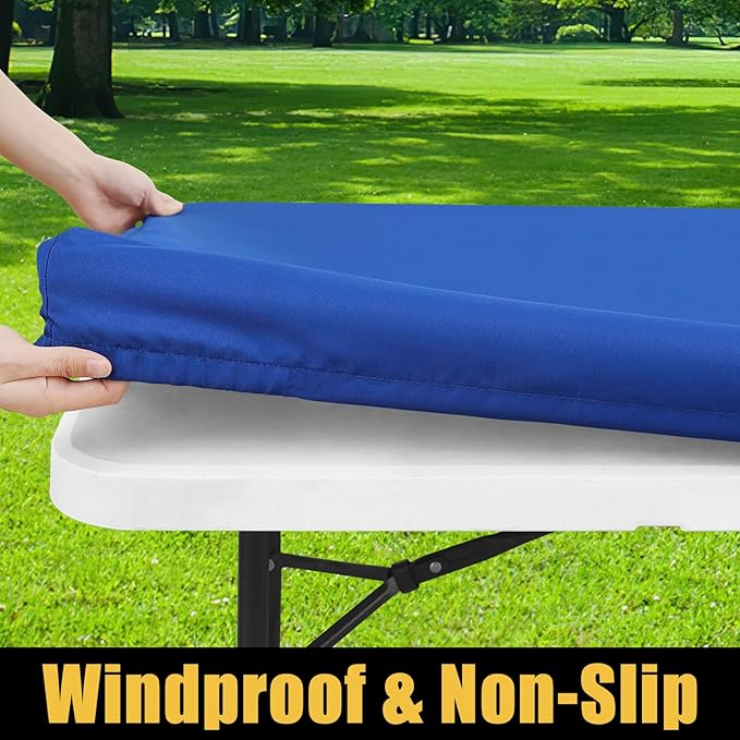 Smiry Rectangle Picnic Table Cloth, Waterproof Elastic Fitted Tablecloths for 4 Foot Tables, Washable Polyester Table Cover for Camping, Indoor and Outdoor (Blue, 30"x48")