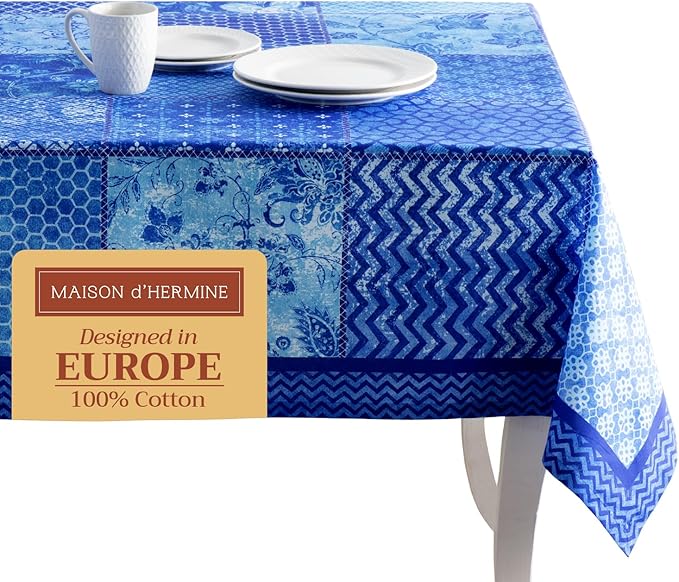 Maison d' Hermine Table Cloth Rectangle Table 100% Cotton 60 x 120 Inches Tablecloth Reusable Decorative for Dining Room Farmhouse Home Valentines Day Decorations Spring Summer - Indigo Love