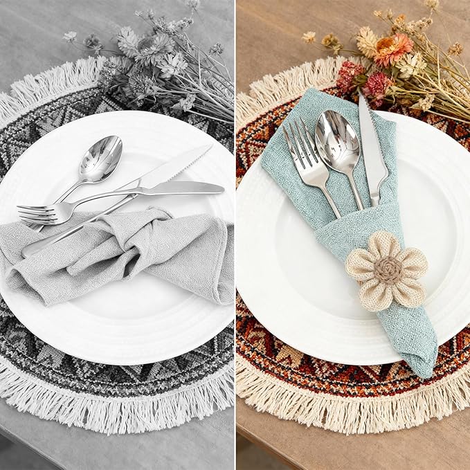 Valentine's Day Napkin Rings Set of 6 Handmade Rustic Napkin Rings Reusable Boho Napkin Ring for Elegant Dining Table Decoration Perfect for Christmas, Thanksgiving, Wedding, Holiday, Everyday Use