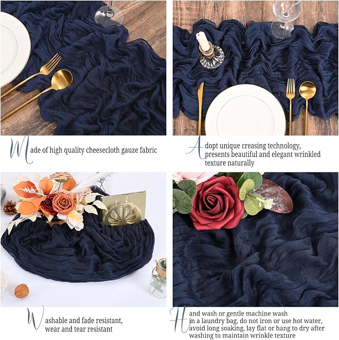 25 Pack Navy Blue Table Runners 17 x 108inch Cheesecloth Table Runner Boho - Image 4