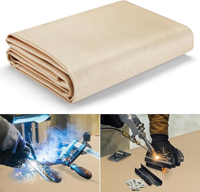 Heavy Duty Fiberglass Welding Blanket, Heat Resistant Blanket with Brass Grommets, Multi-Purpose Welding Mat for Professional and Heavy-duty Welding, Cutting, and Other Uses(8x12 ft)