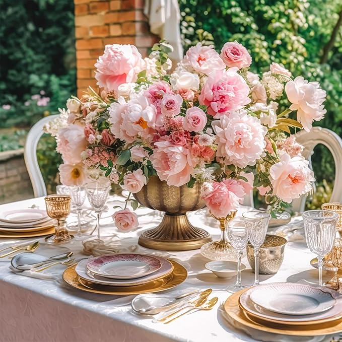 4 Pcs Distressed Gold Compote Vase for Centerpieces Compote Bowl 8'' Wide Vintage Decorative Antique Urn Planter Vase for Wedding Event Anniversary Party Indoor Outdoor Activity