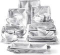 MALACASA Dinnerware Sets, 32 Pieces Porcelain Plates and Bowls Sets for 6, Marble Grey Dishes with Plates and Bowls, Cups and Saucers, Side Dish Plates, Square Dinner Set, Series Blance