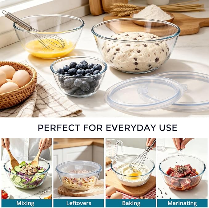 E-far Glass Mixing Bowls with Airtight Lids Set - Image 6