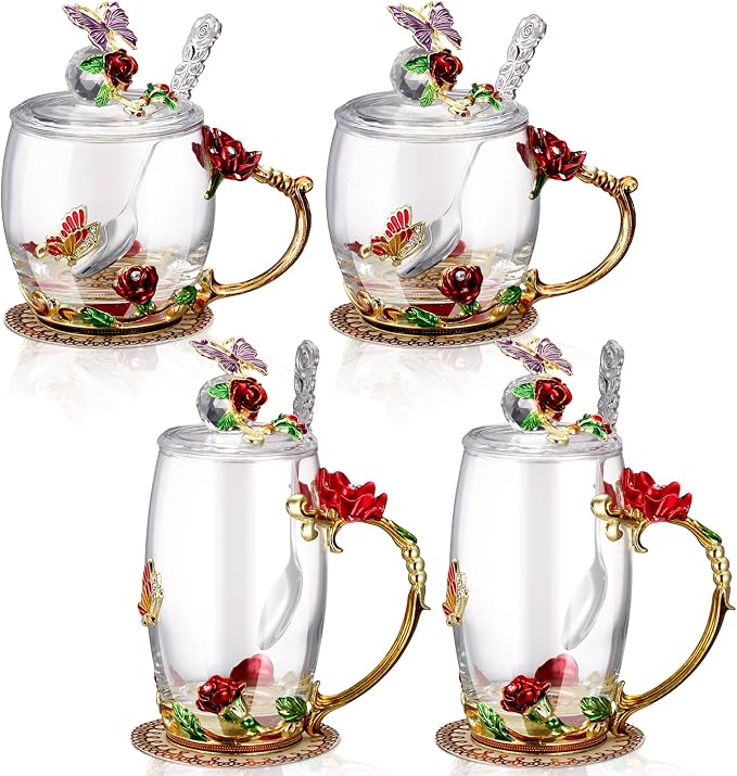 Nuanchu 4 Sets Flower Glass Tea Cups by Nuanchu