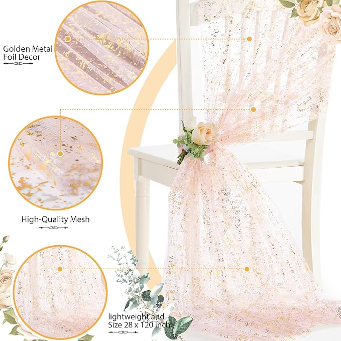 SiinvdaBZX 4 Pcs Light Pink Sheer Tulle Table Runner 120 Inch/10 Ft Long | - Image 4