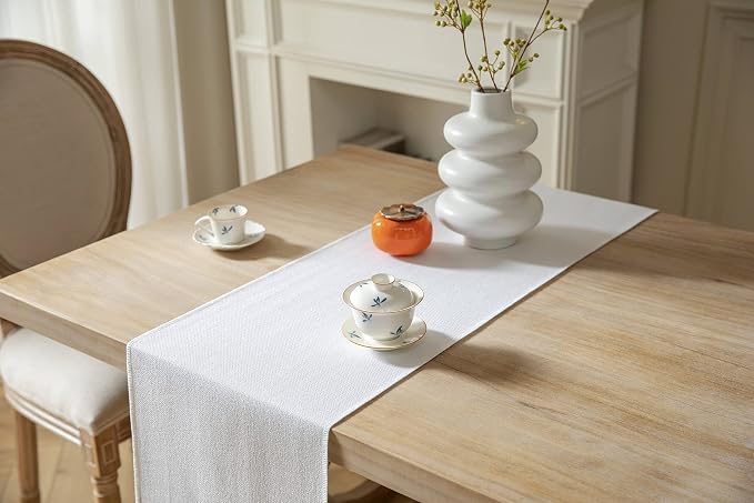 White Table Runners 72 Inches Long, Burlap Linen Style Rustic Farmhouse Table - Image 4
