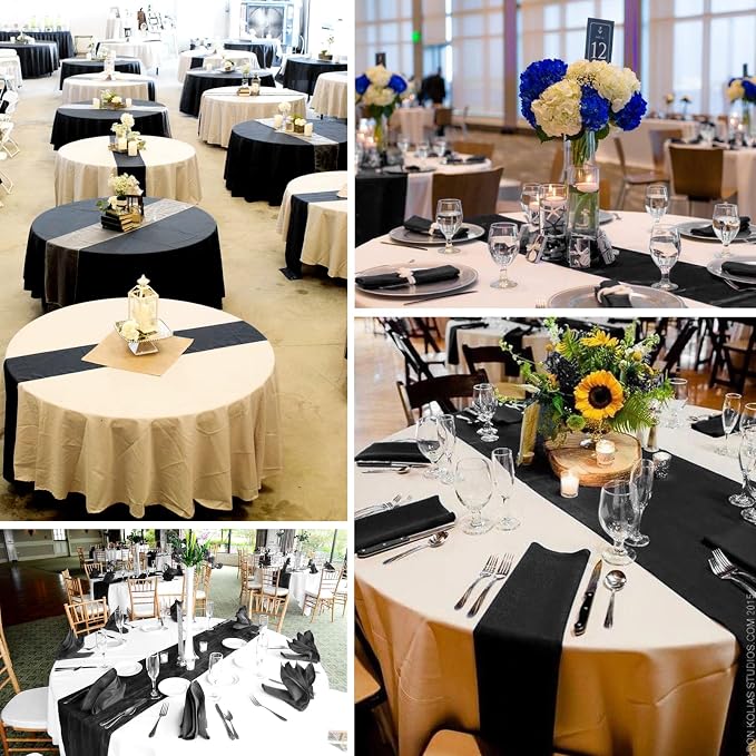 10-Pack Black 12 x 108 inches Long Premium Satin Table Runner | Wedding - Image 7