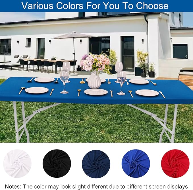 4 Pack Spandex Tablecloth Table Top Cap Cover Washable Elastic Rectangle Tablecloth for 6 FT Folding Tables for Indoor Outdoor Party (72 x 30 Inches, Blue)