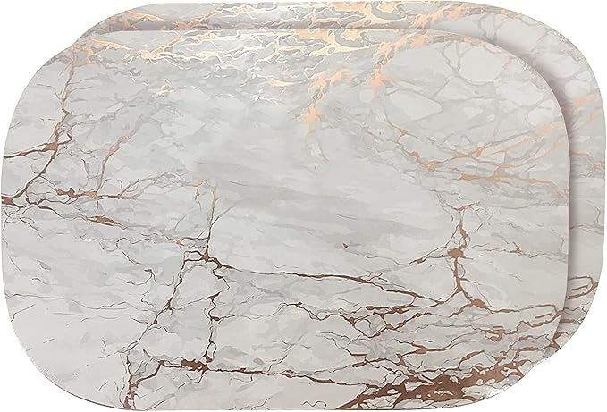 Dainty Home Rose Gold Marble Oval Cork Placemats - Heat Resistant, Non-Slip, Easy Clean for Elegant Dining - 12"x18" Set of 2 - Perfect for Stylish, Modern Homes