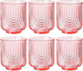 Pink Vintage Drinking Glasses Set of 6-15oz Hand-Blown Highball Ribbed Glassware by TrophyToast