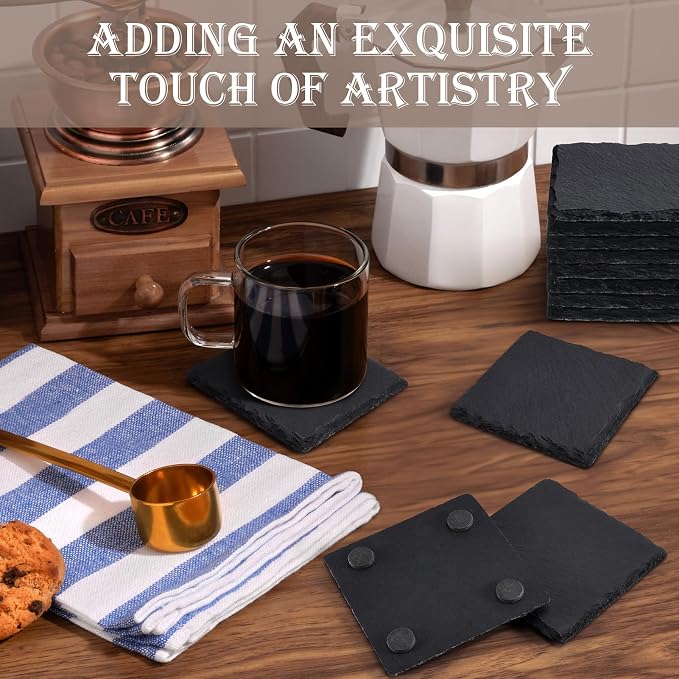 24 Pieces Slate Drink Coasters, GOH DODD 4 Inch Black Coasters Stone Coaster Set - Image 6