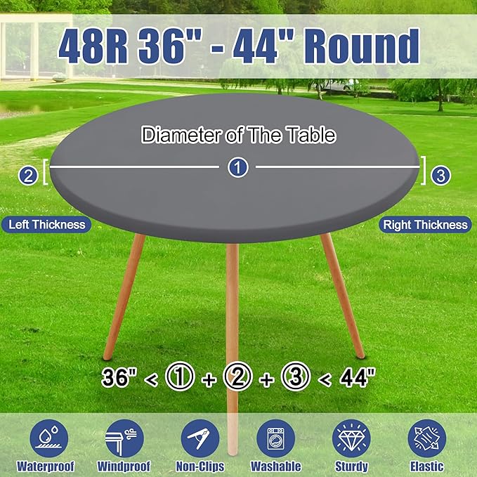 Round Spandex Tablecloth, Elastic Fitted Waterproof Tablecloths for 36"-44" Tables, Stretch Washable Picnic Table Cover for Camping, Dining, Indoor and Outdoor, Grey