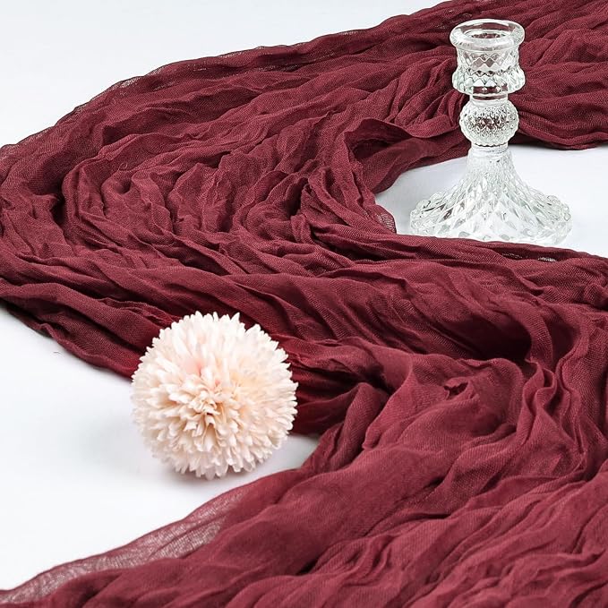 6 Pack 10Ft Burgundy Cheesecloth Table Runner 23 x 120 Inch | Gauze Rustic Boho - Image 3