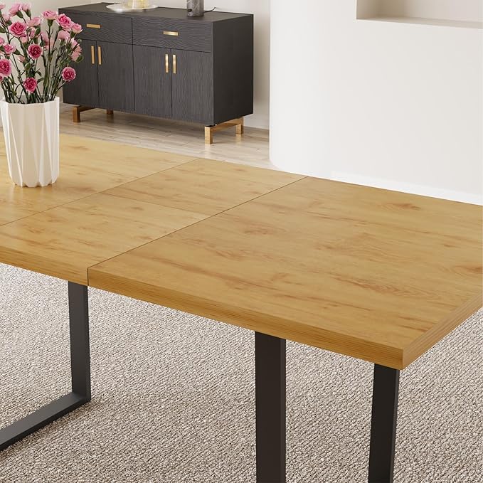 ZckyCine Modern Rectangular Dining Table for 4-6, Adjustable Wood Table with Metal Legs, Kitchen or Dining Room Table