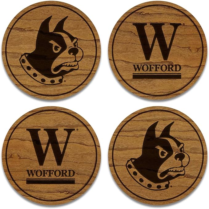 LazerEdge Wofford Terriers Wooden Coaster Set - Cherry Wood - Officially Licensed Product - 4-Pack