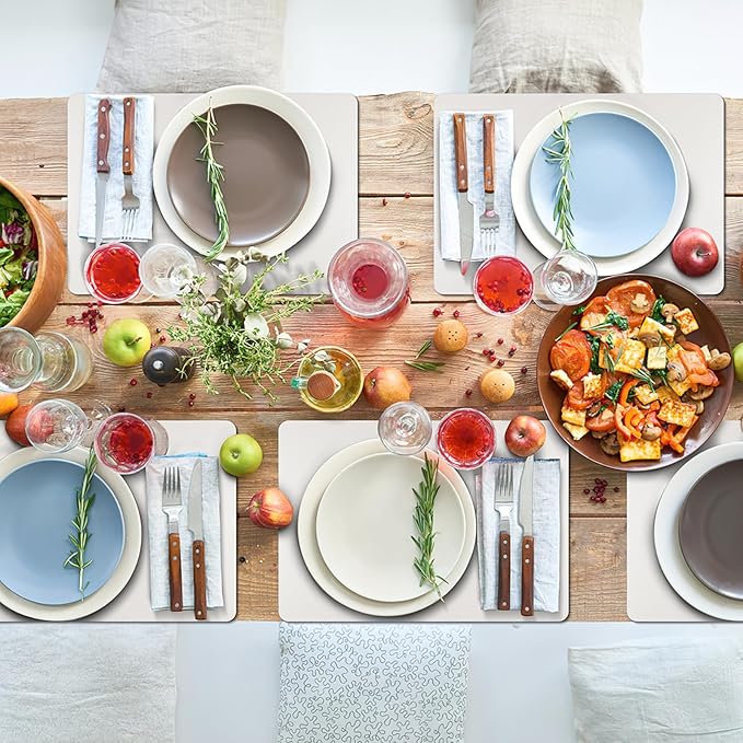 Placemats Set of 6 Washable, Heat Resistant Table Placemats Wipeable Faux Leather Place Mats Non Slip, Waterproof Square Table Mats for Indoor Outdoor, White