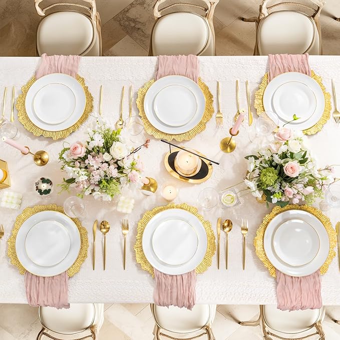 LIYH 8 Pcs Gold Charger Plates 13'' Plastic Round Chargers Plates Reusable Wedding Dinner for for Table Setting Wedding Party Decoration