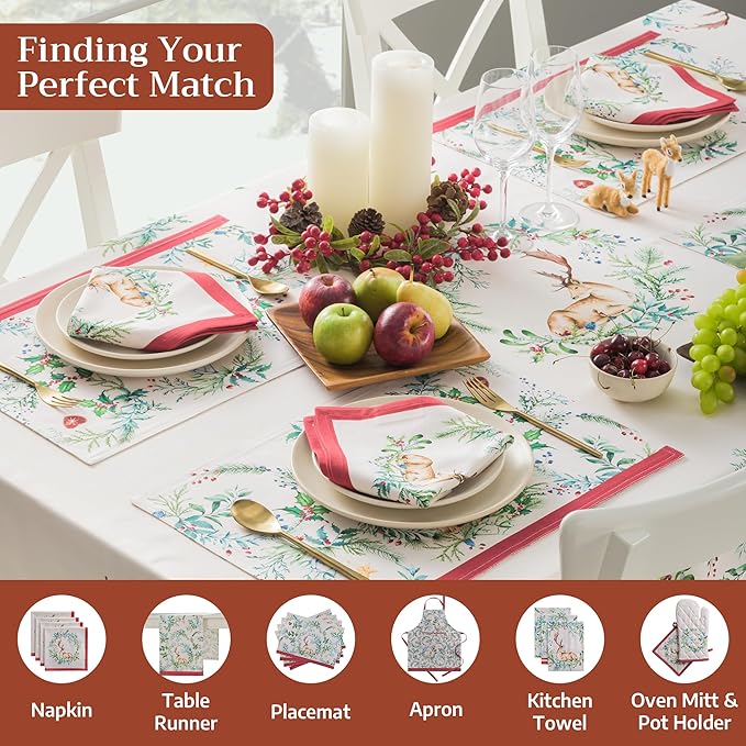 Maison d' Hermine Table Cloth Square Table 100% Cotton 60 x 60 Inches Fall Tablecloth Reusable Everyday Use for Thanksgiving Christmas Decorations Dining Farmhouse Party (Holly Time)