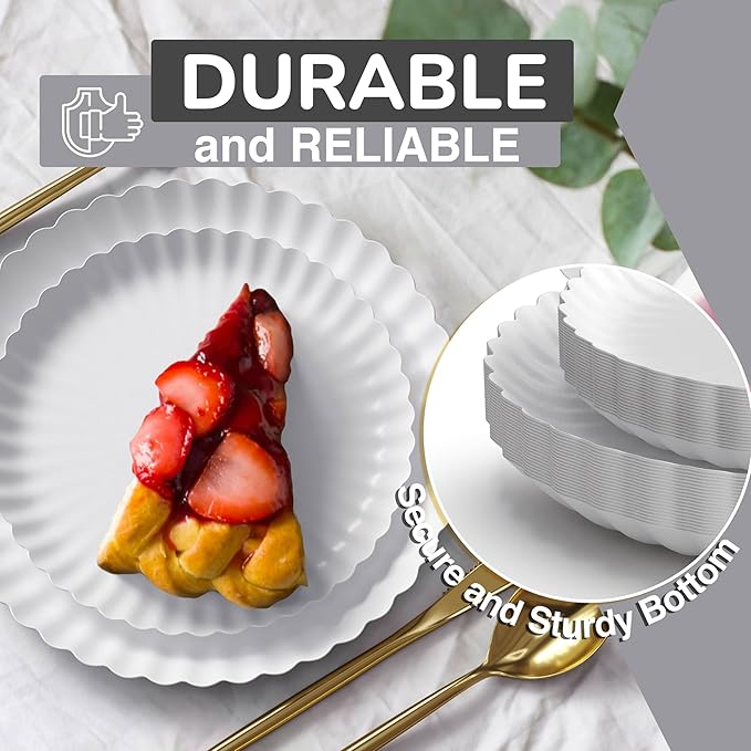 Trendables Floral Paper Plates 8.5 Inch & 10.5 Inch 80 Pcs Dinner Plate Set Fancy Disposable Plates for Party for 40 Guests 40 X 8 & 40 X 10 Large & Small Paper Plate Set for Parties Snow