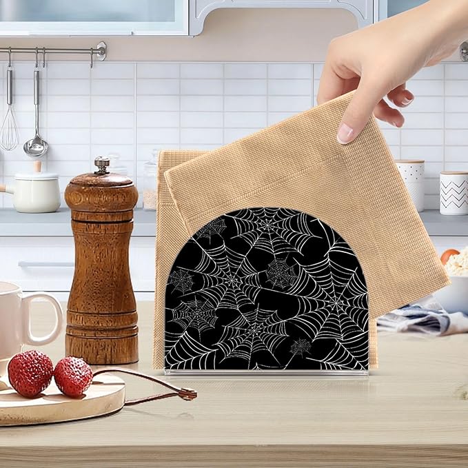 Napkin Holder Spider Web Crystal Clear Acrylic Napkin Holders, Paper Napkin Holder Dining Table Dispenser for Kitchen Restaurant Home Decor Bar Accessories