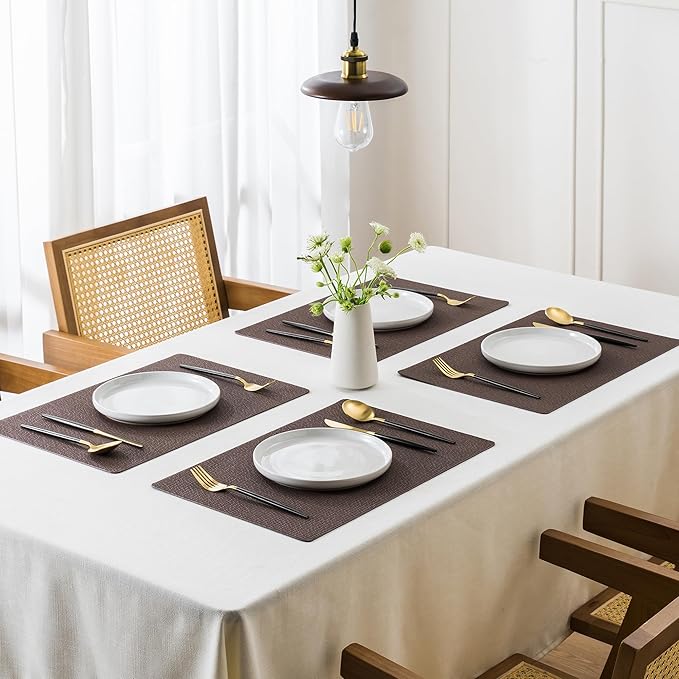 Jovono Faux Leather Placemats Set of 8, Waterproof Washable Table Mats, Easy-Clean Heat Resistant Kitchen Vinyl Place Mat for Dining Table, Restaurant, Indoor, 17.8"x11.8", Coffee