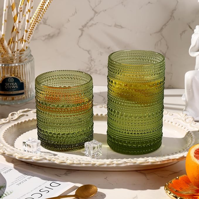 Moretoes Vintage Hobnail Drinking Glasses Set of 12, Whisky and Other Beverages - Image 2