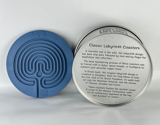 Classic Labyrinth Blue Silicone Coasters - Set of 8 Non-Slip, Heat-Resistant Drink Coasters for Coffee, Tea, and Glasses - Durable, Easy to Clean, Decorative Tabletop Protection