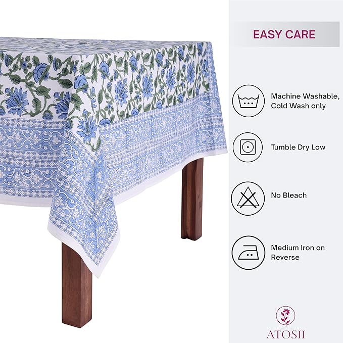 ATOSII Taj 100% Cotton Fall Tablecloth, Handblock Print Rectangle Table Cover for Kitchen Dining Linen I Parties, Thanksgiving, Christmas, Wedding, Table Cloth I 72 X 120 Inches I 10 Seater
