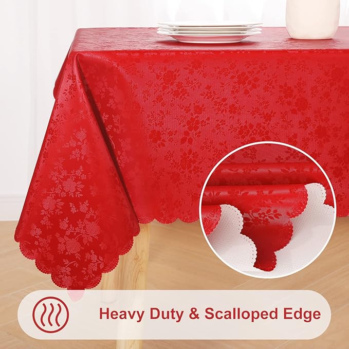 Smiry Rectangle Table Cloth, Waterproof Heavy Duty Vinyl Tablecloths, Wipeable Washable Table Cover for Kitchen and Dining Room (Red, 52" X 70")
