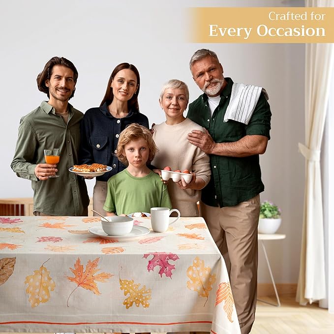 Maison d' Hermine Table Cloth Rectangle Table 100% Cotton 70 x 108 Inches Fall Tablecloth Reusable Everyday Use for Thanksgiving Christmas Decorations Dining Farmhouse Party (Colours of Autumn)