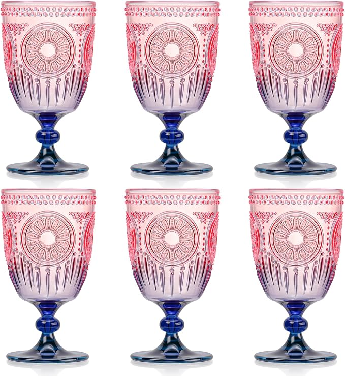 XUWAIDSGN 6Pcs Plastic Vintage Wine Glasses 13.5oz Reusable Embossed Goblet by XUWAIDSGN