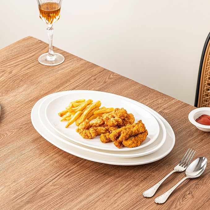 Serving Platters Set of 3 – 15.5/14/12 Inch Oval White Serving Platters, Large Porcelain Serving Platter Set for Party, Appetizers, Charcuterie, Sushi & Dessert, Microwave & Dishwasher Safe