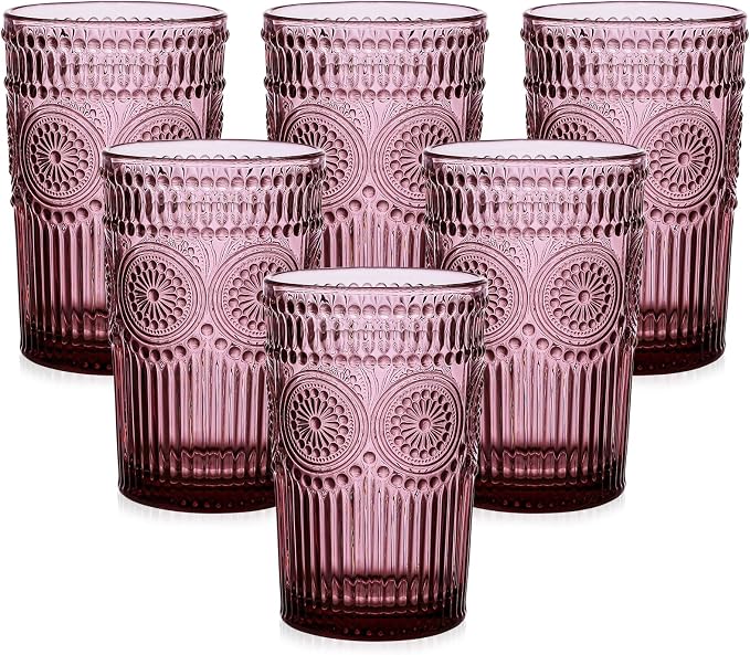 ZMOWIPDL Drinking Glasses Set of 6, 13oz Flower Design Purple Glass Cups | by ZMOWIPDL