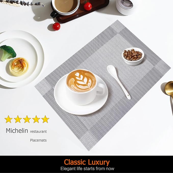 Silver Grey Vinyl Placemats Set of 6, Heat Resistant Table Placemats | 18x12 - Image 2