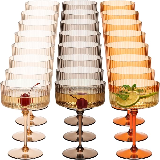 Jingmore 24 Pcs Ribbed Martini Glasses 10 oz Disposable Plastic Vintage Ribbed by Jingmore