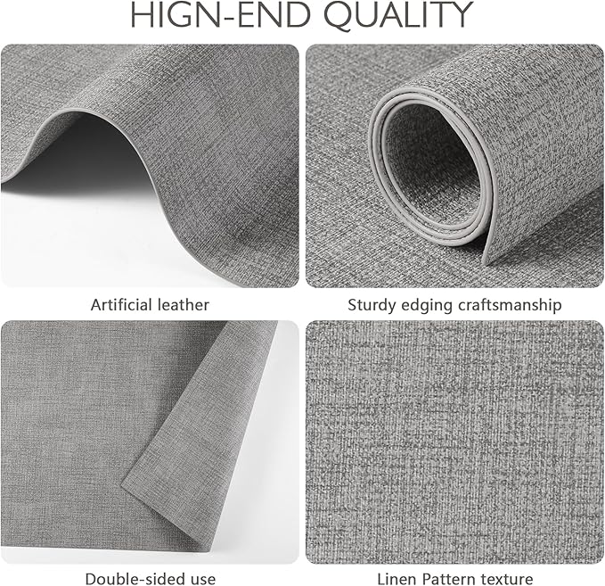 Faux Leather Placemats Set of 6 Washable Artificial Leather Table mats for Kitchen Table - Heat Resistant, Waterproof, Easy Clean, Anti Slip 11.8" x 17" (Light Grey-6 Pack)