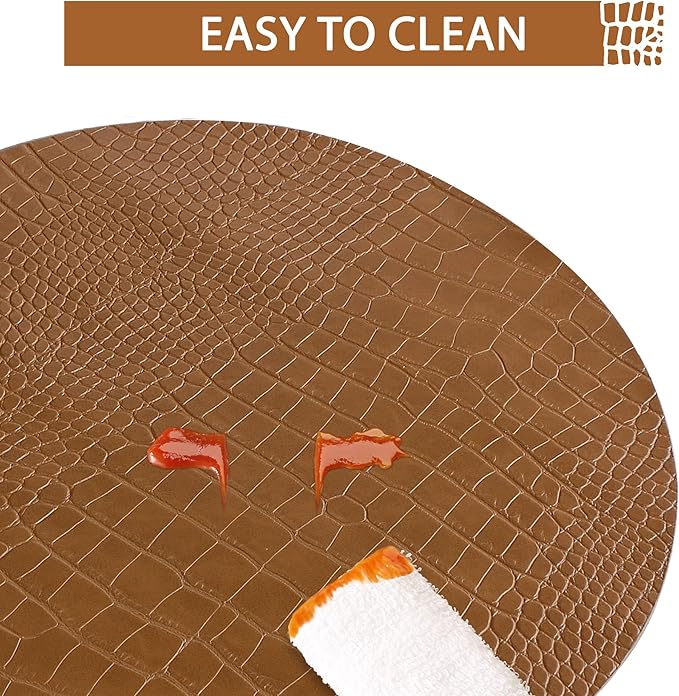Jovono Round Leather Placemats for Round Tables Set of 6, Brown Place Mats and Coasters, Wipeable Waterproof Heat Resistant Table Mats Easy to Care for Indoor Decor 14 inch Diameter