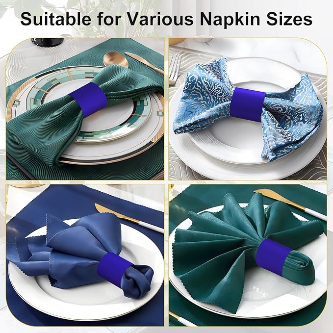 Christmas Napkin Rings Set of 50, 2 Colors in 1, Reusable Adjustable Napkin Bands for Holiday Parties, Wedding, Thanksgiving Table Decor, Waterproof Tear-Proof (Blue) Great Gift Idea
