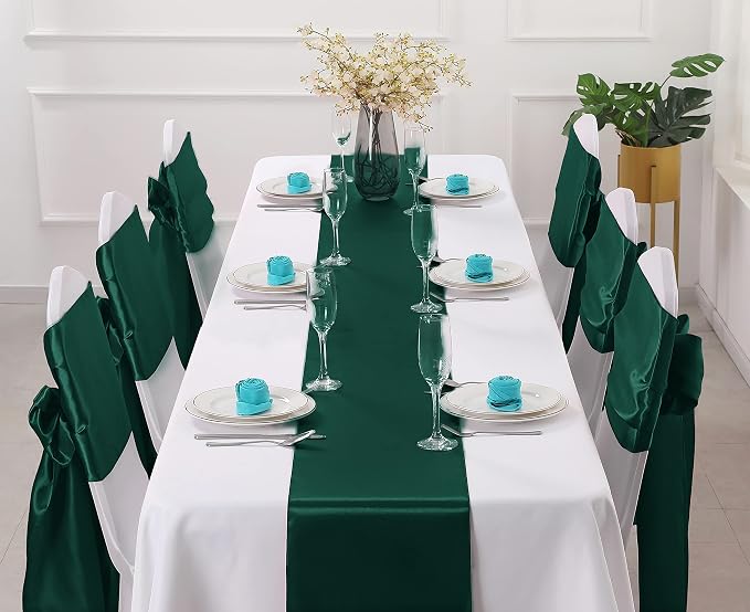 Horbaunal 24 Pack Forest Green Satin Table Runner 12 x 108 Inch | Smooth Table - Image 2