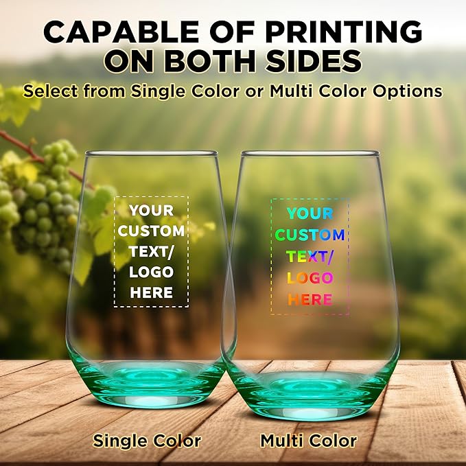 DISCOUNT PROMOS 50 Vaso Silicia Stemless Wine Glasses Set, 16 oz. - Personalized Text, Logo - Clear, Orb-Like, Thick base - Green