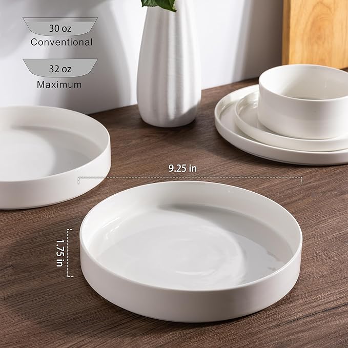 LERATIO Pasta Bowls Set of 4,30 Oz Ceramic Large Salad Bowls,Stackable,Wide Modern Porcelain Bowls for Pasta,Salad,Fruit,Bread,Microwave & Oven & Dishwasher Safe Shallow- White
