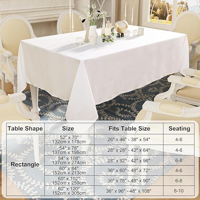 Smiry 4 Pack Rectangle Table Cloth, Waterproof Anti-Scratch Polyester Tablecloth, Decorative Washable Fabric Table Cover for Dining, Buffet, Parties and Outdoor, 60x102, White